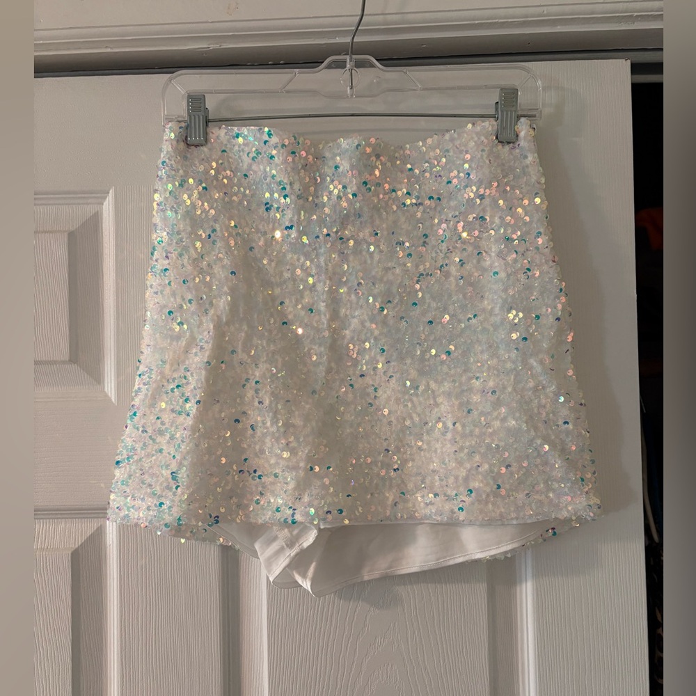 Show Me Your MuMu White Iridescent Sequin Mini Skirt